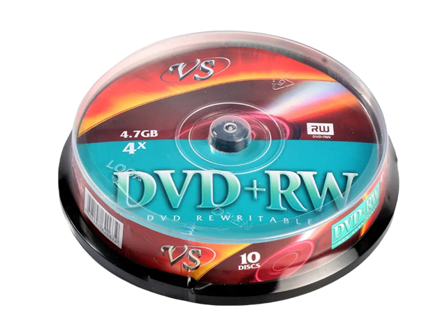 Диски DVD + RW VS 4,7 Gb 4x, КОМПЛЕКТ 10 шт., Cake Box,