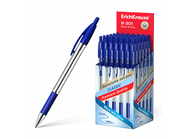 Ручка шариковая автоматическая Erich Krause "R-301 Classic Matic&Grip" 1,0 мм, корп. пластик, синяя
