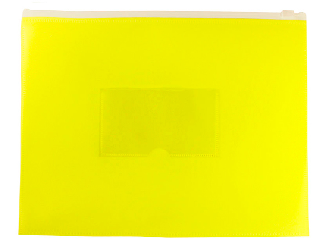 Папка-конверт на молнии А5 Бюрократ "Double Neon" желтая, с карманом для визиток