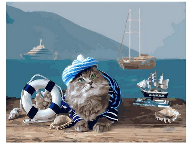 Картина по номерам "PaintBoy. Котик-морячок" 40*50см