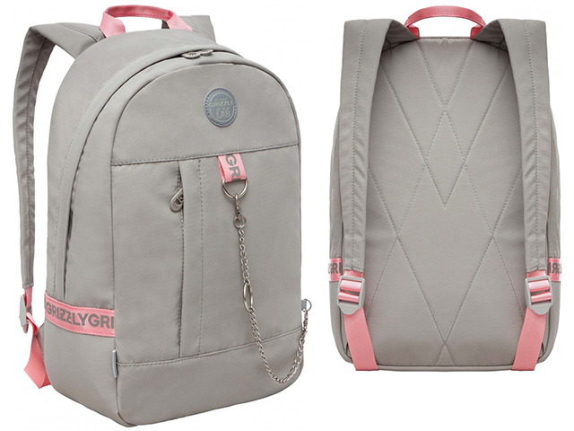 Рюкзак молодежный "GRIZZLY" 24х37,5х12см, 4 серый-розовый