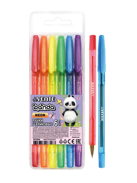 Набор ручек шариковых "deVENTE. Panda" 6 неоновых цветов, в пластиковом блистере