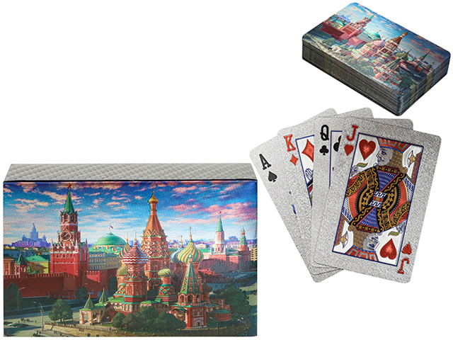 Карты игральные MILAND "Столица" пластиковые серебристые  54 шт.