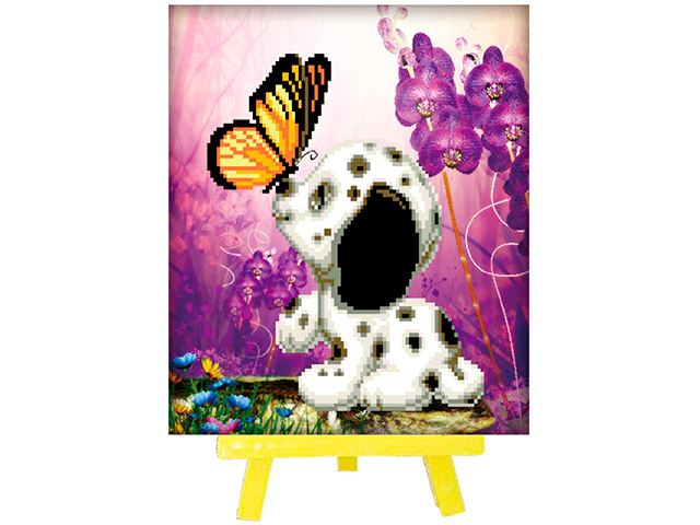 Набор для творчества Mazari "Алмазная мозаика. Долматинец с бабочкой" 21х25 см, с мольбертом