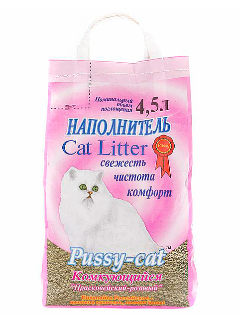 Наполнитель для кошачьих туалетов "Pussy-cat" комкующийся 4,5л.