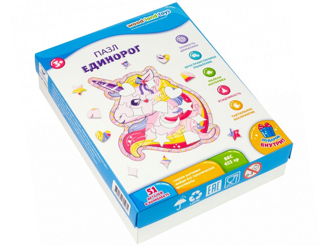 Пазл деревянный "Единорог" 51 деталь 