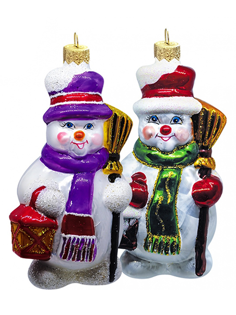 Елочное украшение фигурка "Снеговик с фонариком" 14см, стекло, в подарочной упаковке