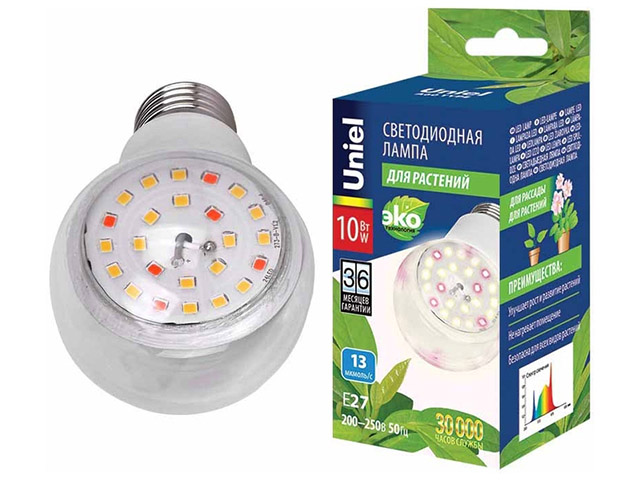 ФИТО-Лампа светодиодная для растений "Uniel" Форма "А" LED-A60-10W E27 (спектр для фотосинтеза)