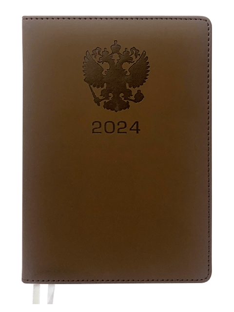 Ежедневник датированный А5 176 листов deVENTE "Emblem. 2024г" коричневый, искусственная кожа 