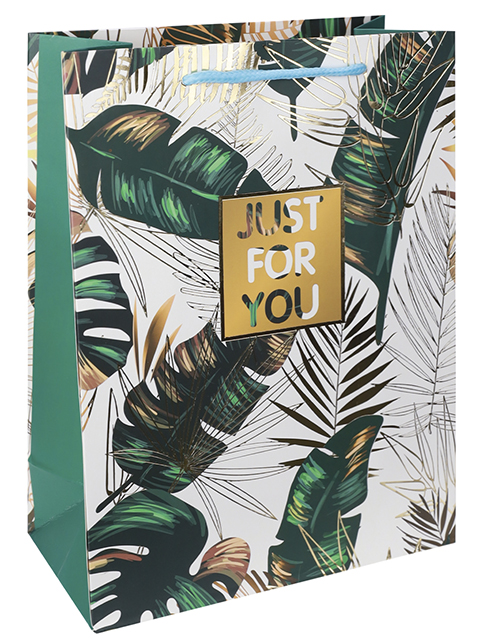 Пакет подарочный бумажный 26х32х12 см "Тропический рай", зеленый