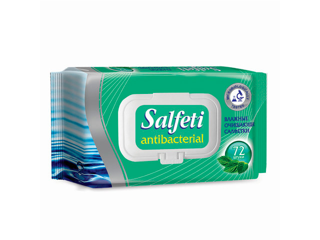 Салфетки влажные "Salfeti. Antibacterial", антибактериальные, 120шт, с пластиковым клапаном
