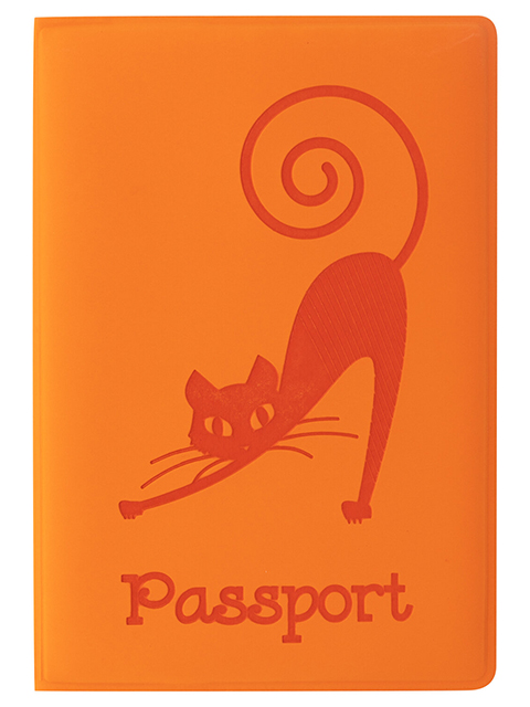 Обложка для паспорта STAFF "Кошка" полиуретан, оранжевая