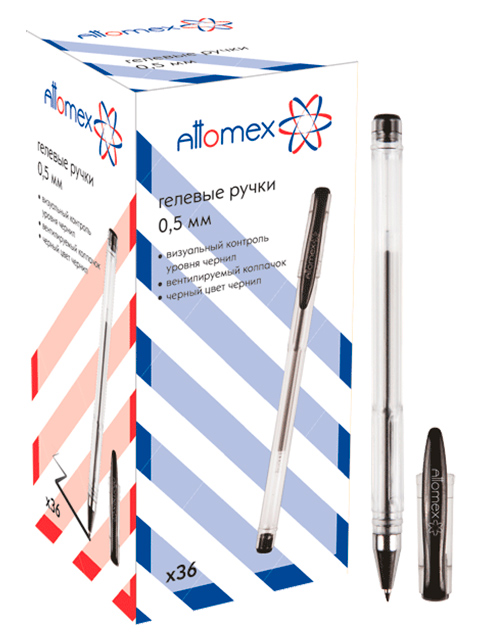 Ручка гелевая Attomex 0,5 мм, корп.прозр., чёрная