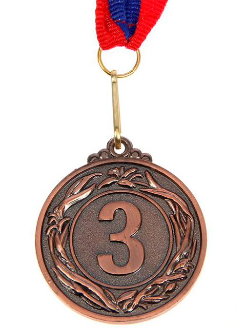 Медаль призовая "3 место" 032 4,0 см, металличекая, на ленте, бронза
