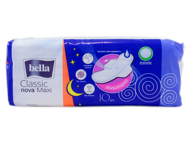 Прокладки Bella Classic Nova Maxi с крылышками 10 штук в упаковке