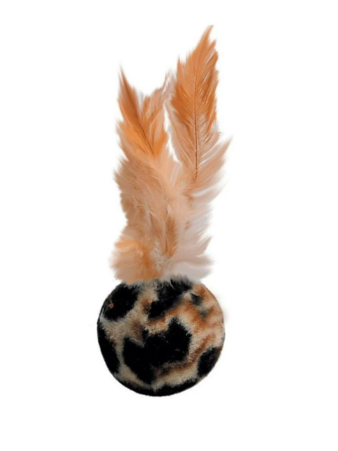 Игрушка для кошек "Мяч бархатный с перьями" 4см 