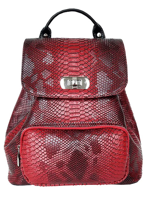Рюкзак женский Woman's Collection, экокожа, бордовый, текстура "рептилия", 23х13х30 см