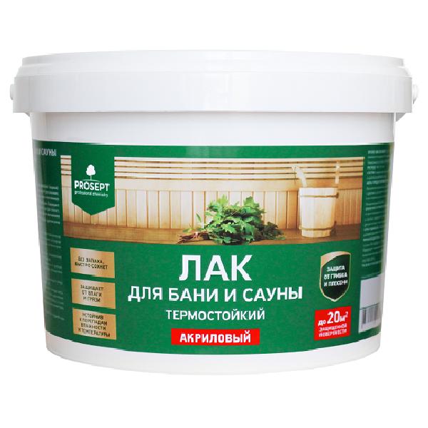 Лак для бани и саун " PROSEPT" акриловый, полуматовый, 2 л