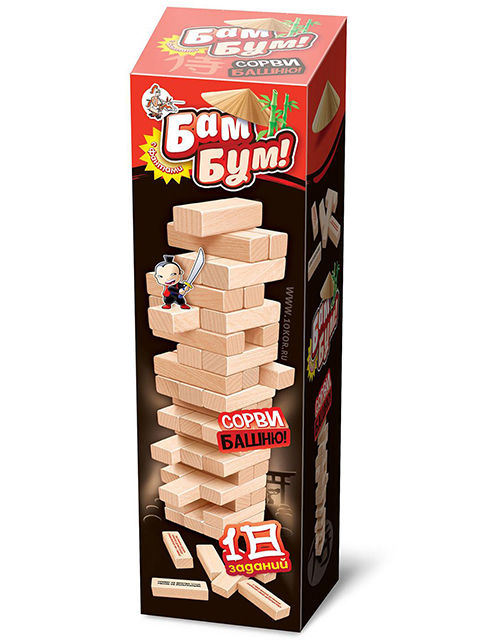 Игра развивающая "Бам-Бум! Сорви башню" с фантами, 54 блока