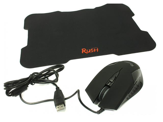 Мышь Smart Buy "RUSH" игровая, проводная, черная + коврик