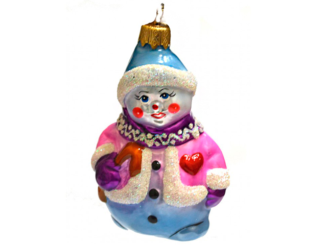 Елочное украшение фигурка "Добрый снеговичок", 10 см, стекло, в подарочной упаковке