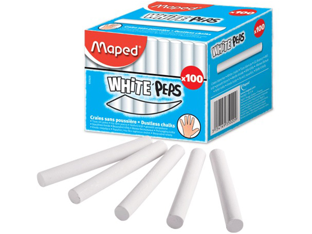 Мел белый Maped, круглый, 100 штук, в картонной коробке