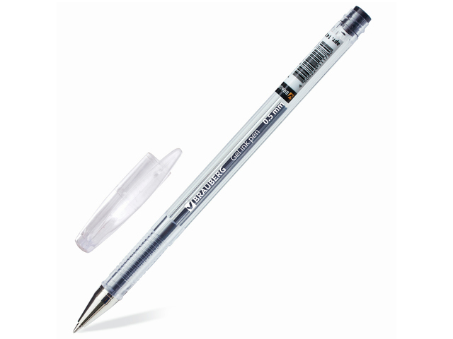 Ручка гелевая BRAUBERG "Jet", корпус прозрачный, узел 0,5 мм, линия 0,35 мм, черная, 141018