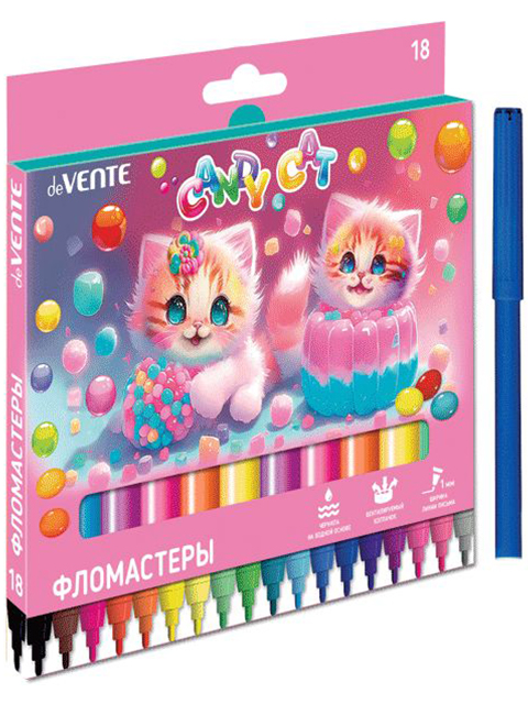 Фломастеры Attomex "Candy Cat" 18 цветов вентилируемый колпачок пластиковый блистер
