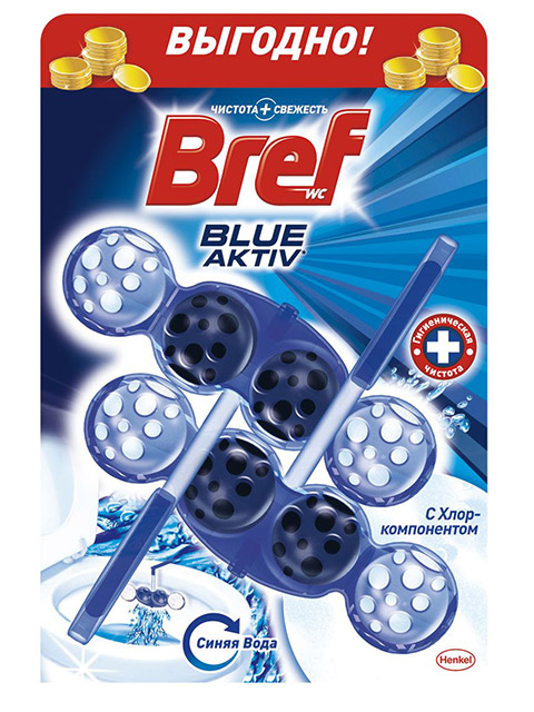 Bref Блок для унитаза гигиенический подвесной 2х50г Blue Aktiv с хлор-компонентом 
