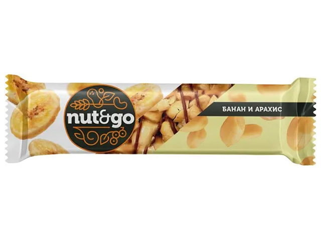 Батончик "NUT & GO" глазированный, арахис с банановыми чипсами