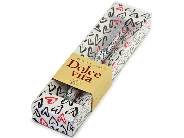 Ручка шариковая "Dolce Vita. Сердечки. Красное и чёрное" 0,7мм, синяя, металл, в подарочной упаковке
