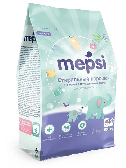 Стиральный порошок для детского белья Mepsi, на основе натурального мыла, гипоаллергенный, 800 гр