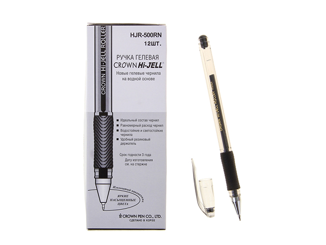 Ручка гелевая Crown "Hi-Jell Grip/Roller" 0,5 мм, мягкий грип, черная