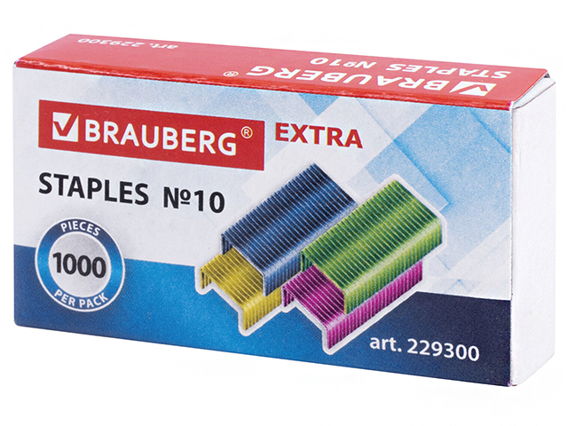 Скобы для степлера BRAUBERG "EXTRA" №10, 1000 штук, цветные