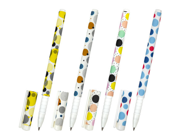 Ручка шариковая BRAUBERG SOFT TOUCH GRIP "DOTS", СИНЯЯ, мягкое покрытие, ассорти, узел 0,7 мм, 143722