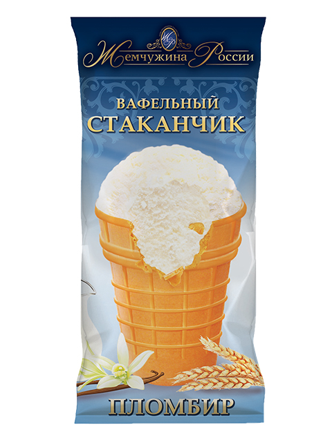 Мороженое "Жемчужина России", вафельный стаканчик, ванильный пломбир, 90гр, БЗМЖ