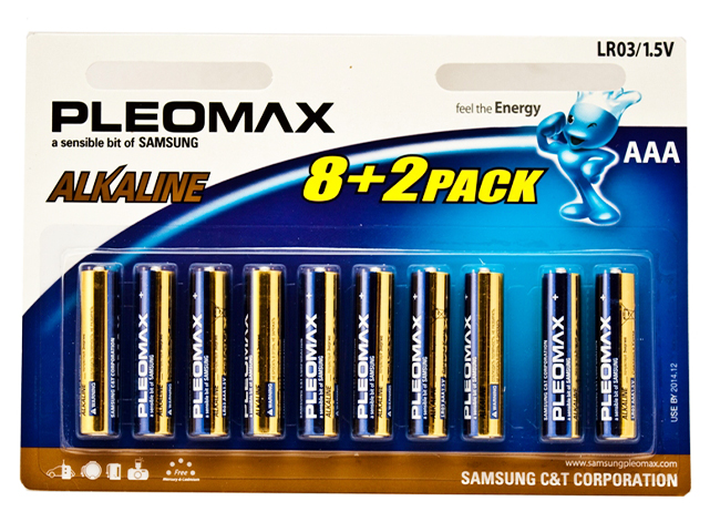 Батарейка щелочная (мизинчиковая) Pleomax LR03-8+2BL (10 шт) блистер