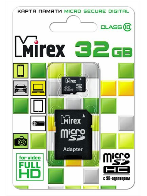 Карта памяти Mirex Micro SDHC 32Gb Class 10 (HC)+adapt