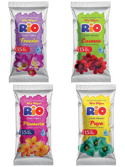 Салфетки влажные 15 шт RIO "Цветы"