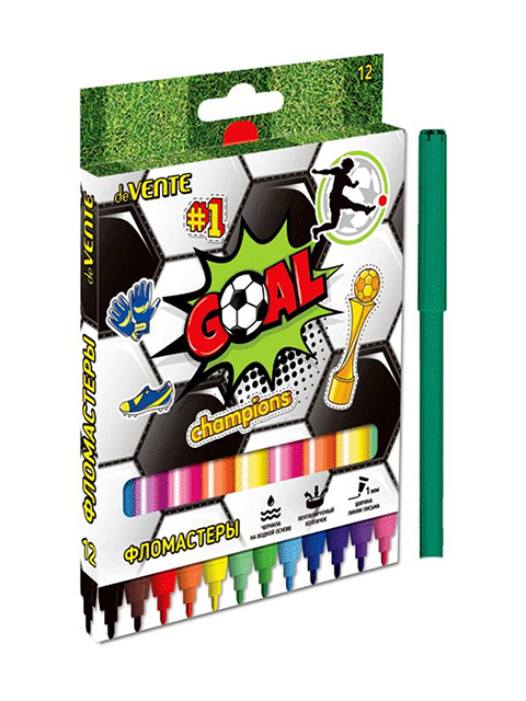Фломастеры deVENTE "Goal" 12 цветов, вентилируемый колпачок, в карт. упак.