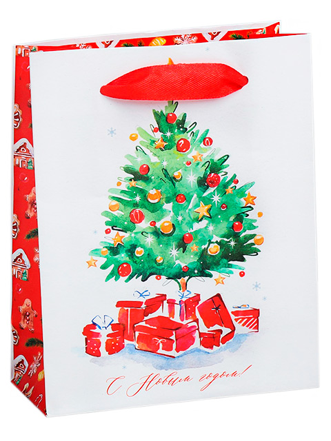Пакет подарочный бумажный 15х12х6 "Акварельный Новый год" ламинированный