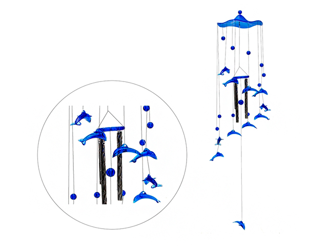Сувенир "Музыка ветра Дельфины" 4 трубочки, 11фигурок