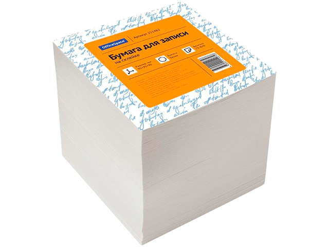 Блок для записей 90х90мм проклеенный OfficeSpace, 1000 листов, белый