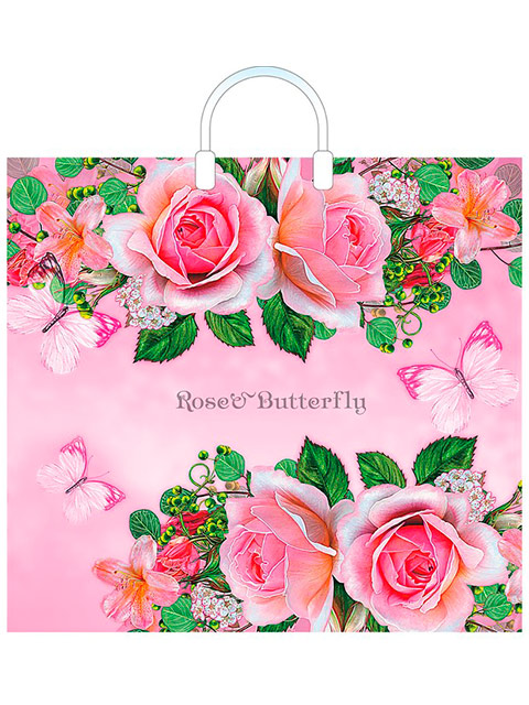 Пакет "петля" пластиковые ручки 38х35+10 Артпласт "Rose Butterfly"