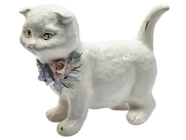 Копилка - кошка "Масик" глазурь-стразы белый с лепкой