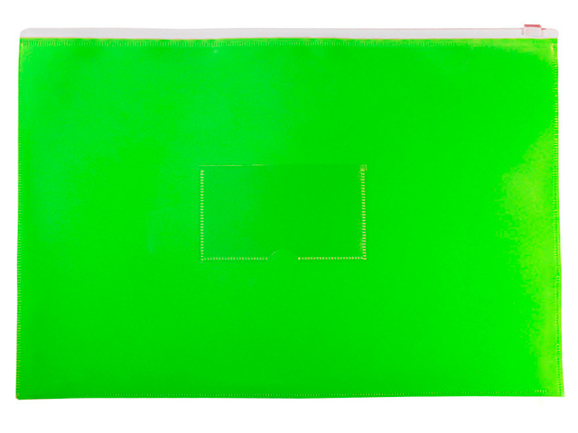Папка-конверт на молнии А4 Бюрократ "Double Neon" салатовая, с карманом для визиток