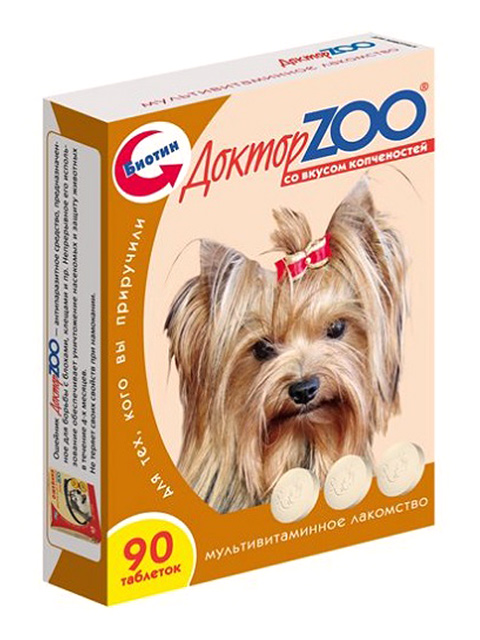 Доктор ZOO Мультивитаминное лакомство для собак со вкусом КОПЧЕНОСТЕЙ 90табл., 