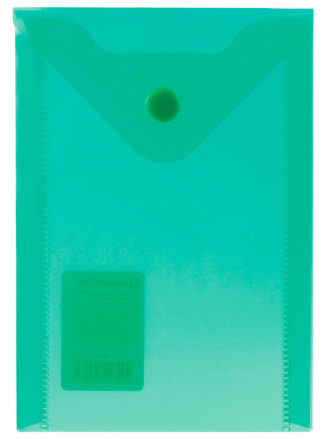 Папка-конверт с кнопкой BRAUBERG, А6, 105х148 мм, 180 мкм, зеленая, 227318