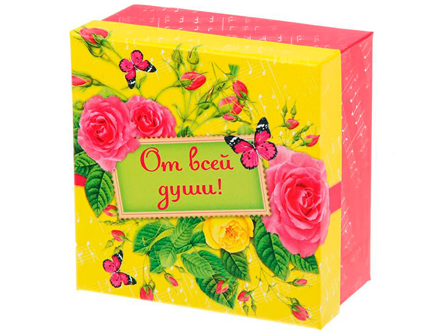 Коробка подарочная квадратная "Весна. От всей души" 11,5х11,5х6 см.