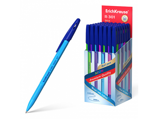 Ручка шариковая Erich Krause "R-301 Neon Stick" 0,7мм, синяя